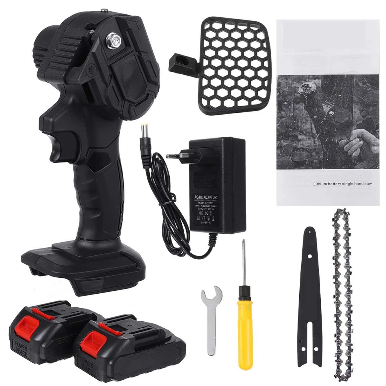 Mini motosierra inalámbrica, sierra de cadena pequeña eléctrica de mano de una mano de 6 pulgadas, batería portátil de 21 V X2, motosierra pequeña operada eléctricamente