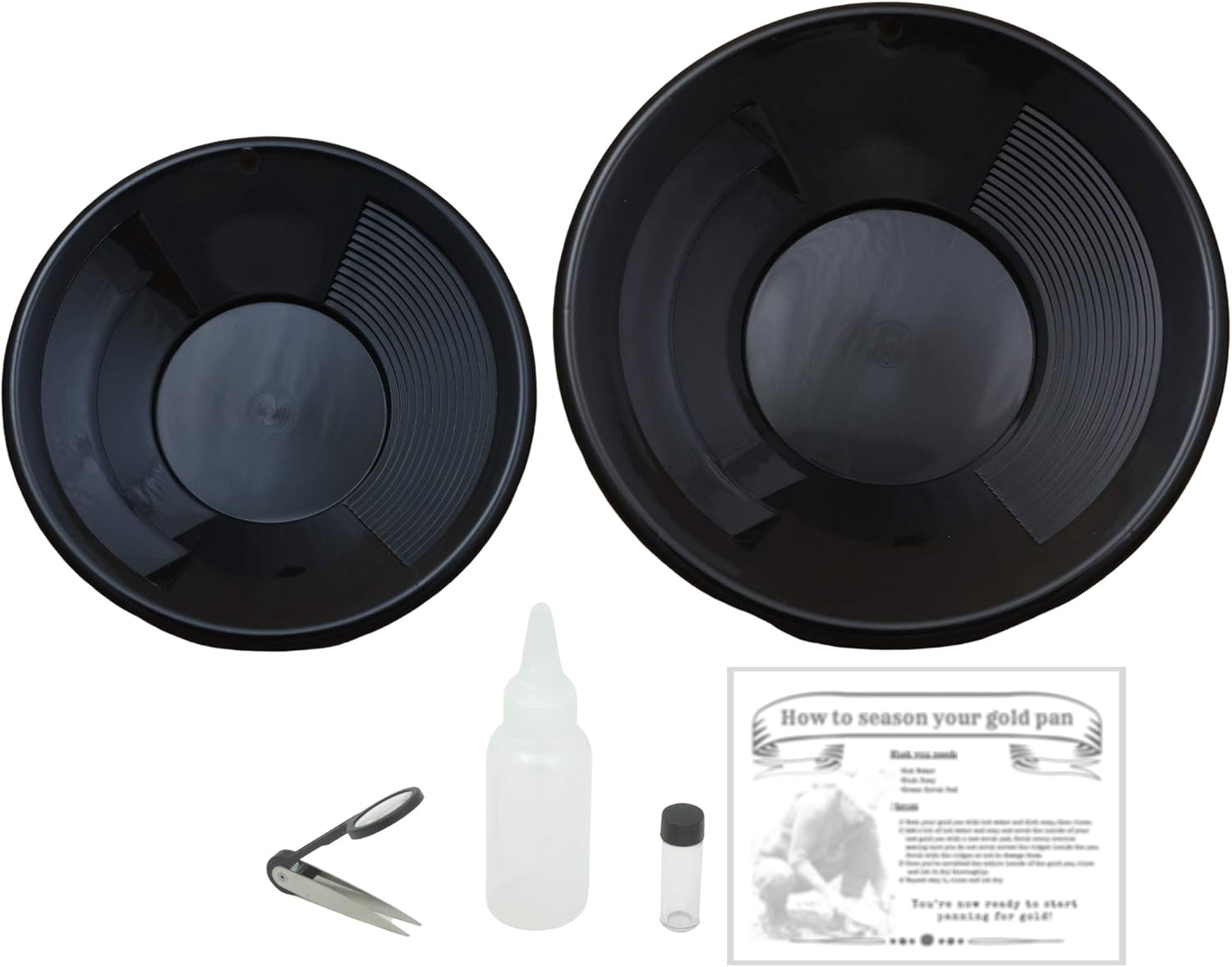 Gold Panning Kit for Backpackers [Black] 6 Pieces 2 Gold Pans (10
