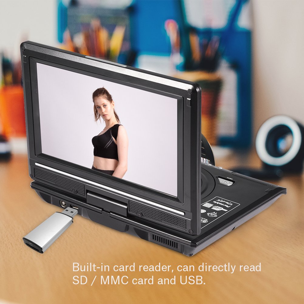Lecteurs DVD Portables 9", Lecteur Vidéo DVD Grand écran LCD Rotatif à 270 Degrés Prenant en Le Jeu Radio FM avec écran Pivotant 9", Entrée/entrée AV(EU)