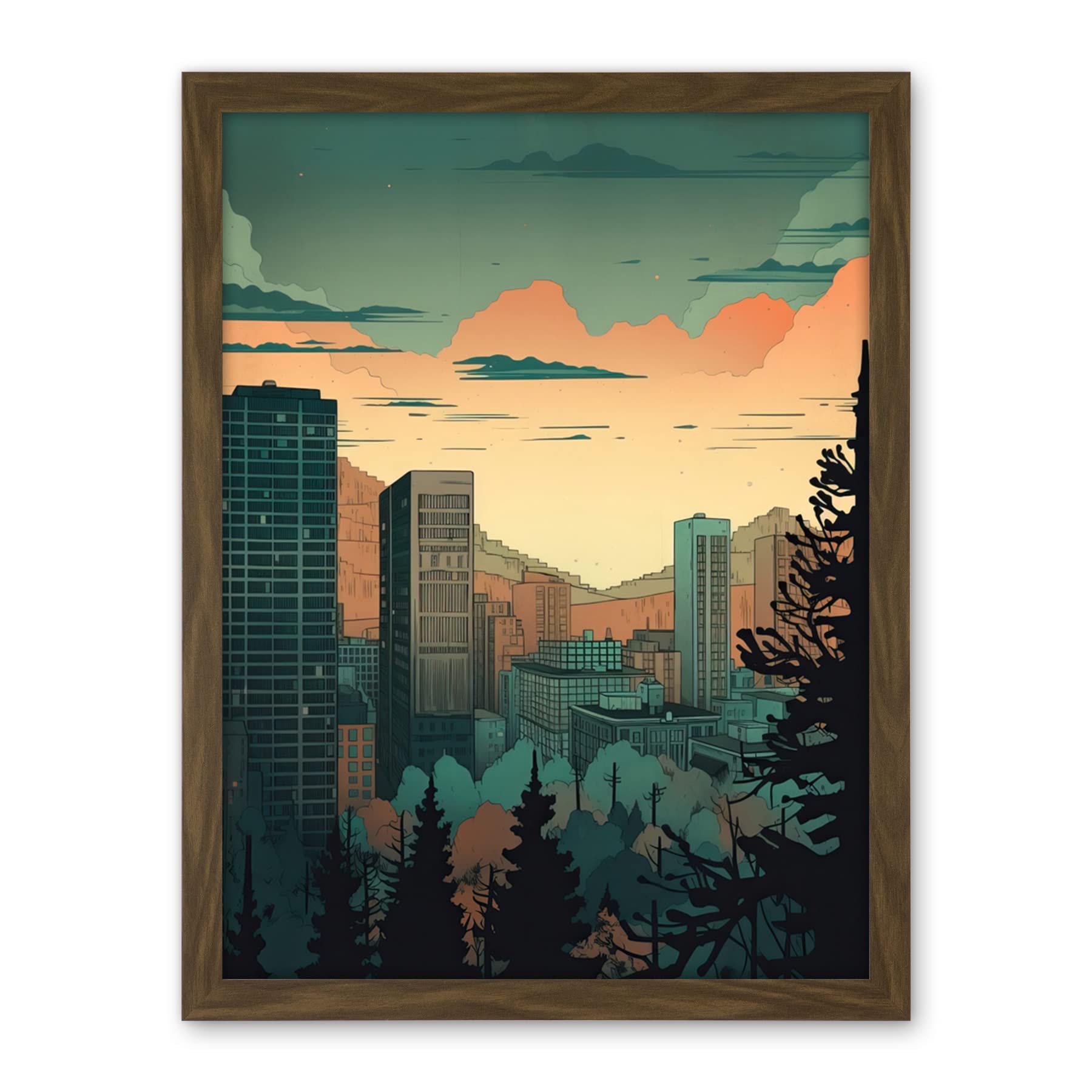 Artery8 Skyscrapers by Forest Urban Architecture Landscape Artwork Framed Wall Art Print 18X24 Inch