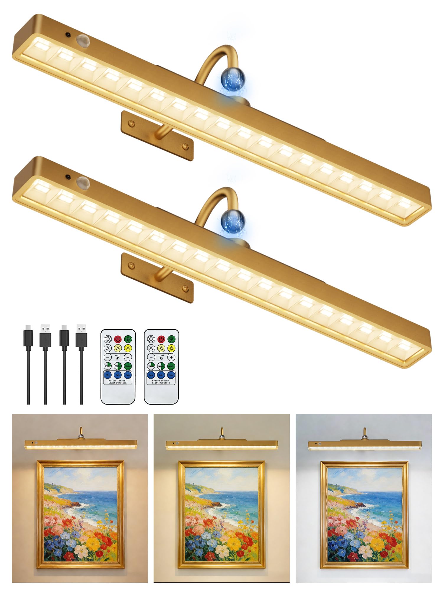 Tanbaby 40cm LED Bildbeleuchtung Kabellos Automatischer Erkennung,6000mAh Akku Wandleuchte 3CCT dimmbar, Timer, magnetische Plakatbeleuchtung mit Fernbedienung für Galerie, Wohnzimmer-1Pack