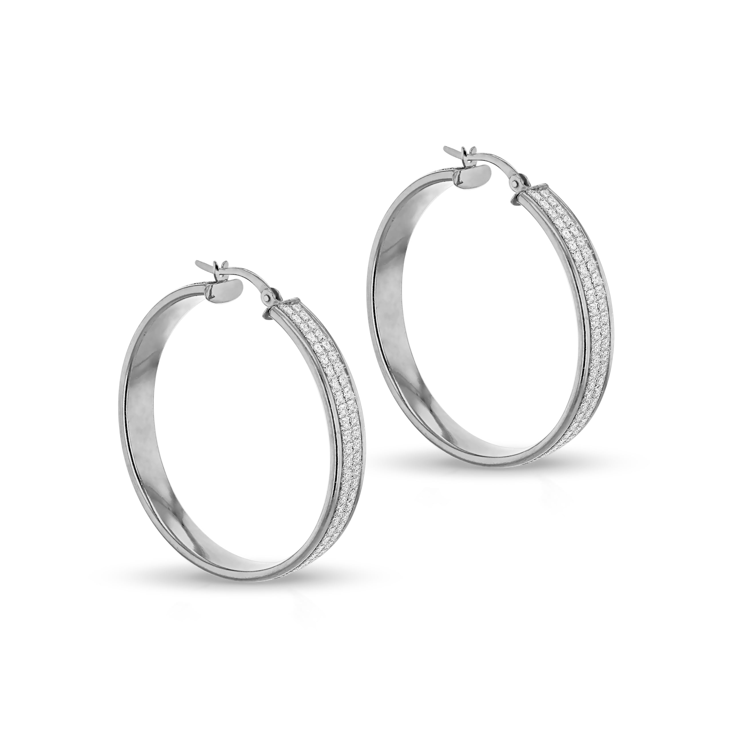 Amazon Essentials Sterling Silver Rhodium Plated Stardust Creole Hoop Earrings
