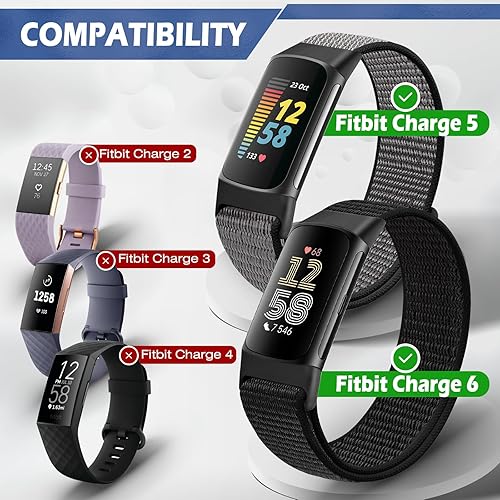 Miniatura 57 de Correa deportiva de nailon compatible con Fitbit Charge 6/5, ajustable, transpirable, repuesto suave, correa de nailon suave para mujeres/hombres