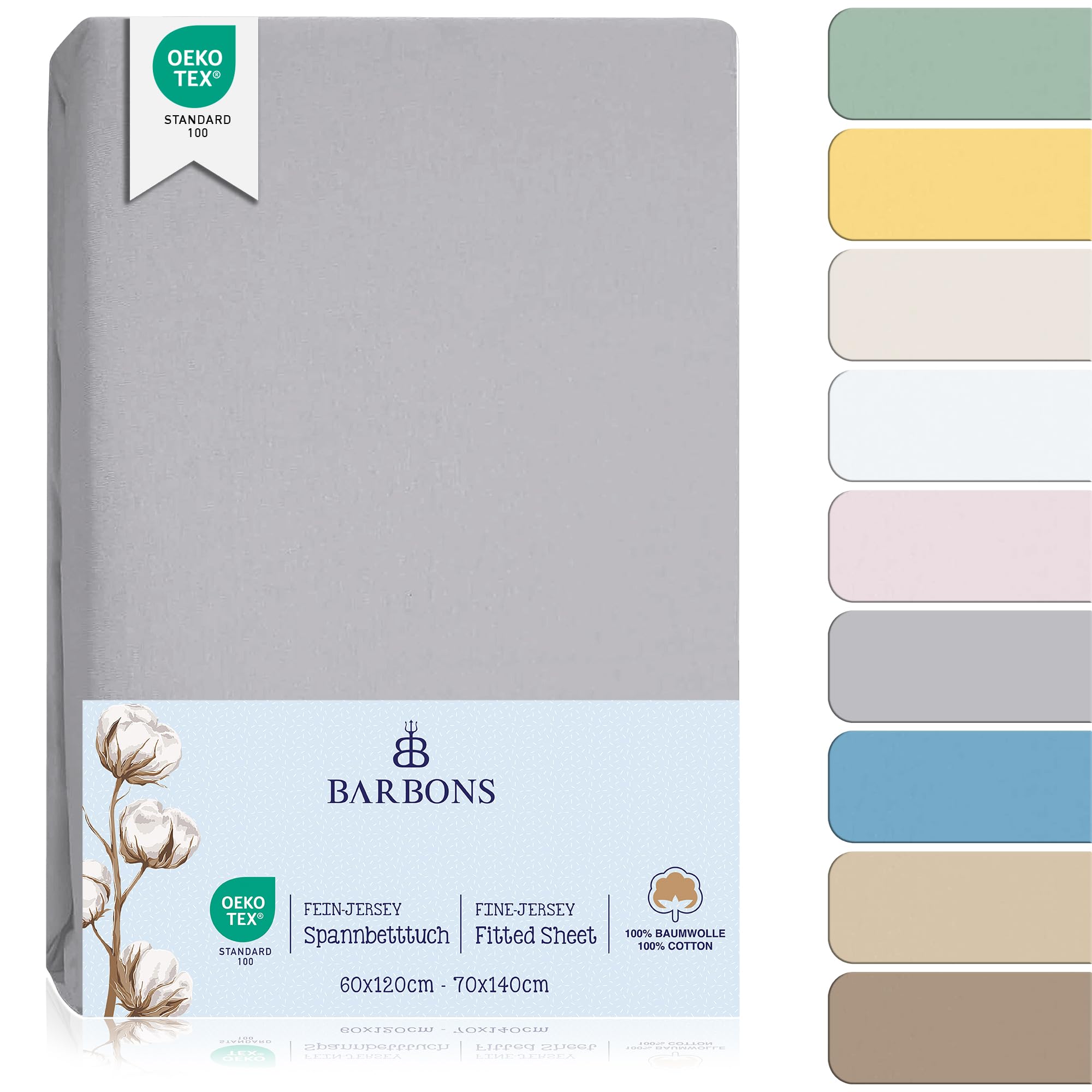 BARBONS Spannbettlaken für Baby/Kinderbett - 100% Jersey-Baumwolle Oeko-TEX Standard 100 Zertifiziert 60x120cm Bettlaken für Babybett