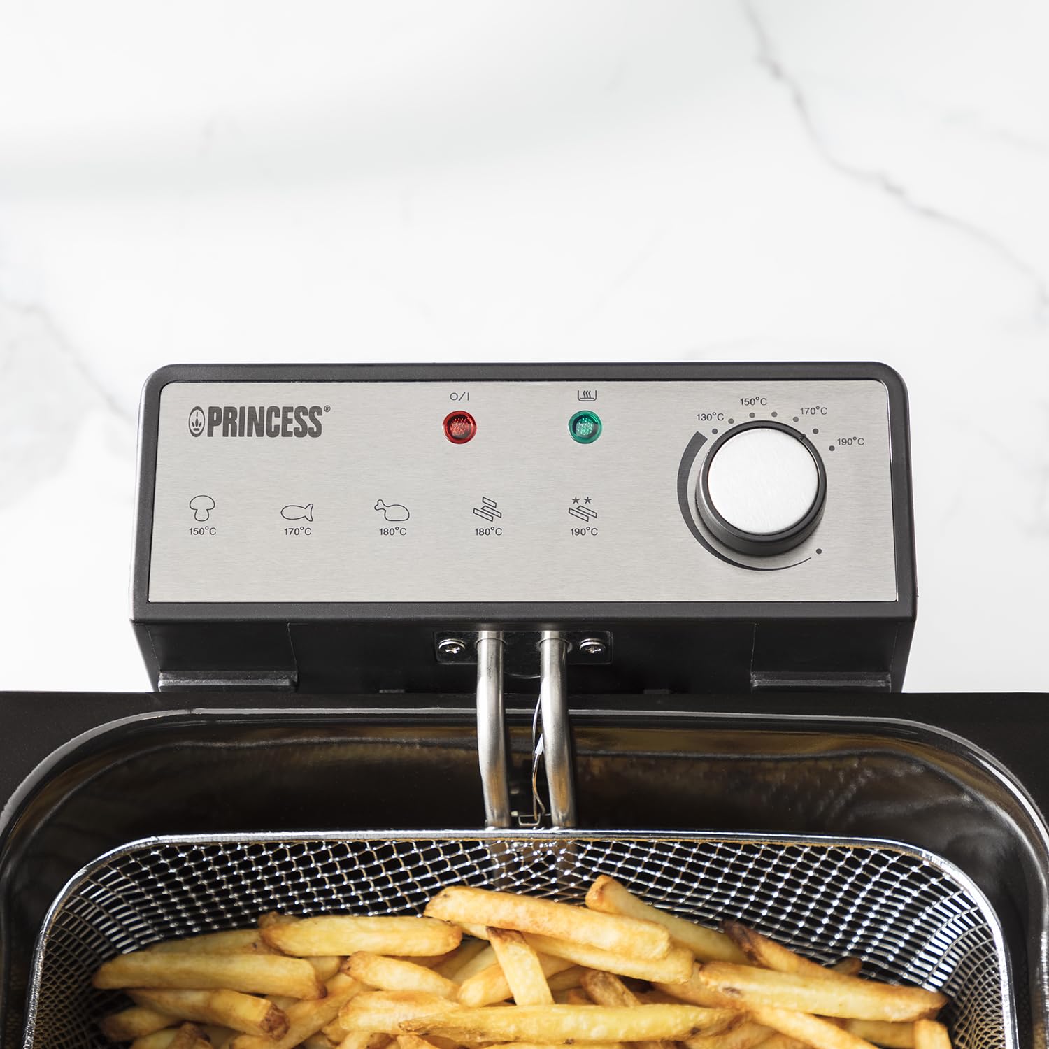 Princess Fritteuse – 3270 Watt, 5 Liter, Thermostat, 3 Frittierkörbe, Kaltzone, 6-7 Personen, 185000, Grau, Metall