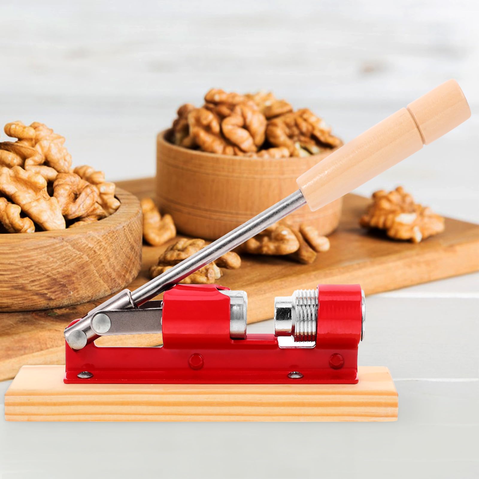 NUOBESTY Casse-Noix Angle Ajustable de 35 à 45 Degrés en Bois et Acier Inoxydable Mécanique Pince Ouverture Facile des Noix Outil Pratique pour Fruits Secs à Domicile