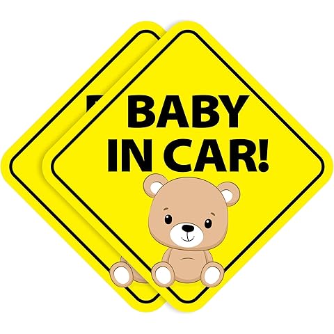 Stickios Baby on Board Stickers - Removable Non-Magnetic Paint-Safe Signs for Cars & Windows - Made in USA - Teddy Bear (2 Vinyl Decals)