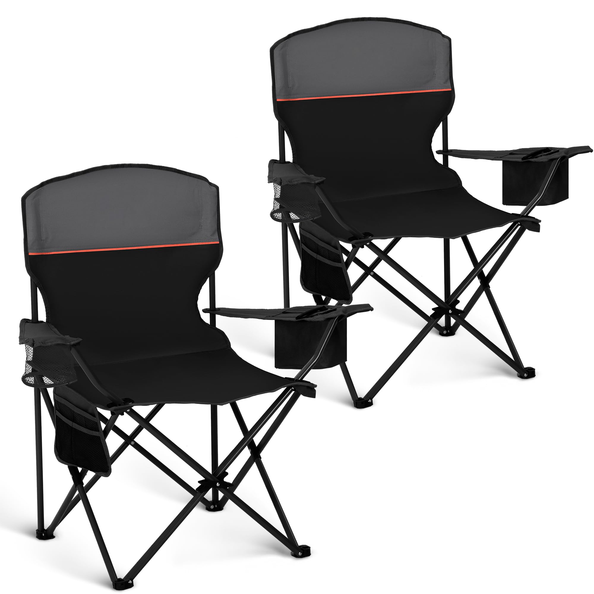 HIGH POINT SPORTS Campingstuhl Faltbar 2er Set bis 102kg Campingsessel Klappstuhl mit Getränkehaltern Faltstuhl Camping Angelstuhl Klappbar mit Armlehnen Outdoorstuhl (Schwarz)