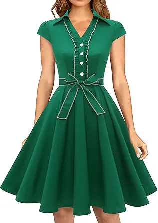 Wedtrend Women's 1950s Retro Rockabilly Dress Cap Sleeve Vintage Swing Dress