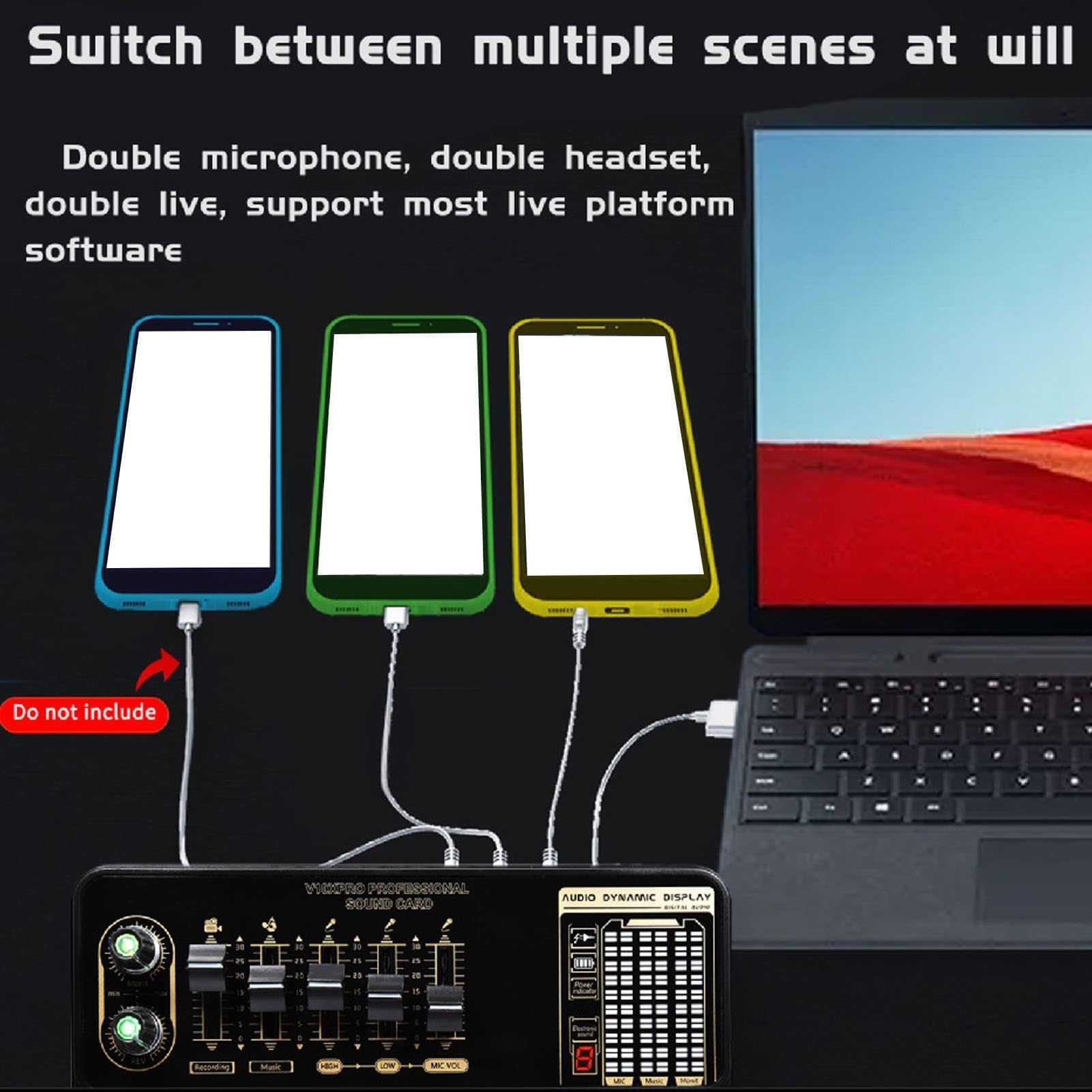 Pacchetto di Apparecchiature per Podcast con Scheda Audio a Doppio Microfono E Pickup Cardioide, Kit Audio dal Vivo Professionale per DJ, Karaoke E Chitarra