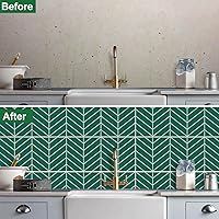 Vista 5 de Azulejos de despegar y pegar, azulejos de pared de mosaico de cocina con patrón de sarga verde, azulejos autoadhesivos de vinilo para pared