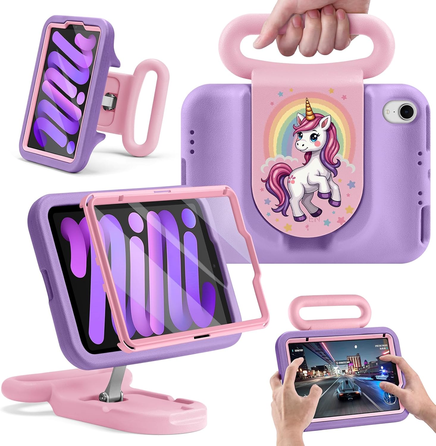 Kids Case for iPad mini 7 (A17 Pro) 2024 /iPad Mini6 2021,Cute Shockproof EVA Case with Handle & Stand, Child-Friendly Drop-Proof case for iPad mini 7th/6th Gen 8.3inch (for iPad mini 7/ Mini 6 8.3")