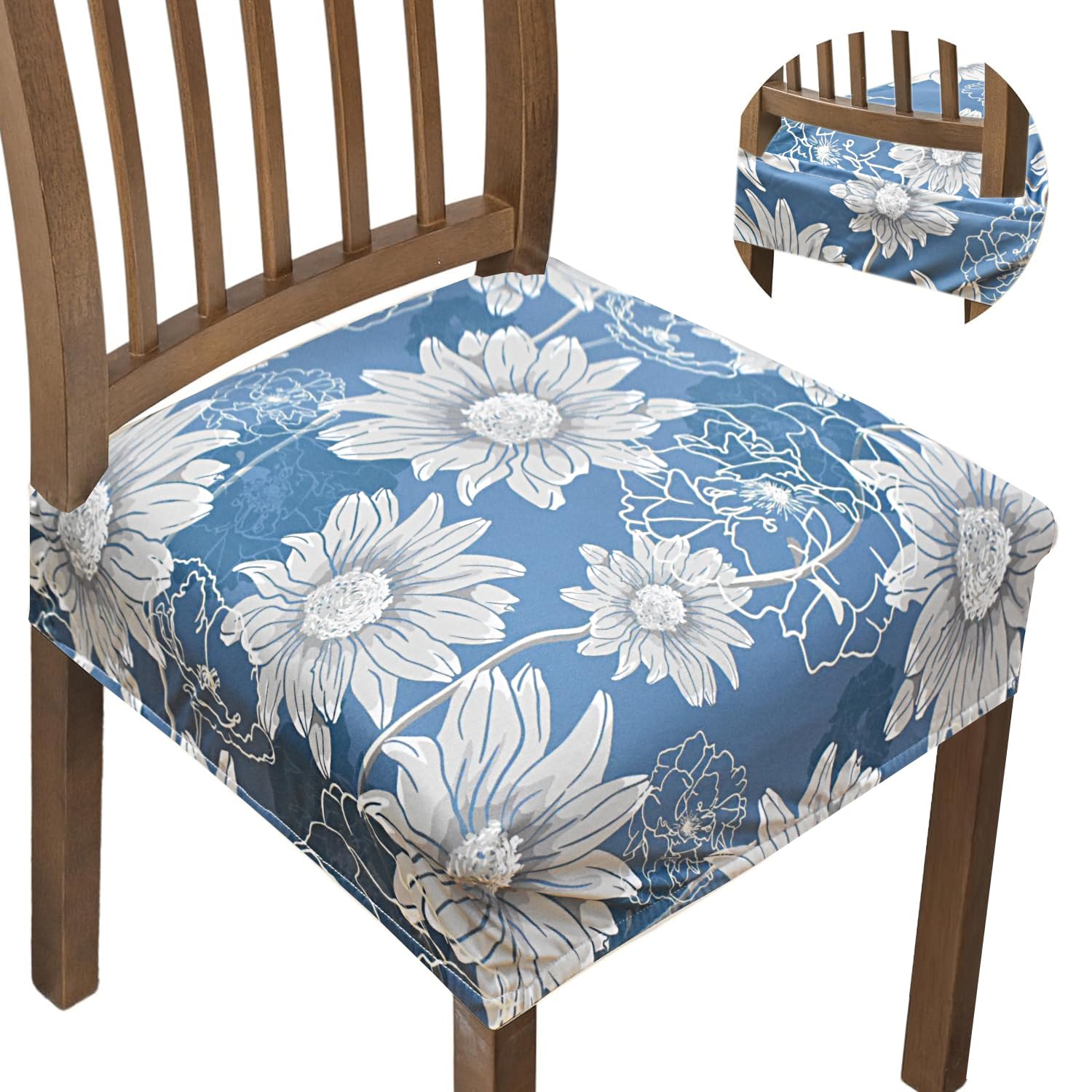 LazyHome™ Stretchable Polycotton Dining Chair Seat Covers Set of 6 Seater are Easily Machine Washable, Gives Perfect Looks to Dining Chairs (Blue & Grey, CSC006) (B0CL4WQQ2V) Amazon Price History, Amazon Price Tracker