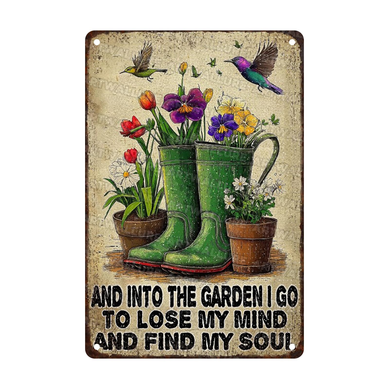 Anceky Tin Sign And Into The Garden I Go To Lose My Mind And Find My Soul Garden Metal Signs Funny Wall Decor for Farmhouse Home Cafe Kitchen Garage Bar 12×8 Inch