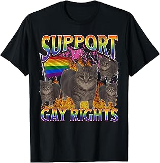 Support Gay Rights Funny Lgbtq Cat Meme Bootleg Graphic T-Shirt