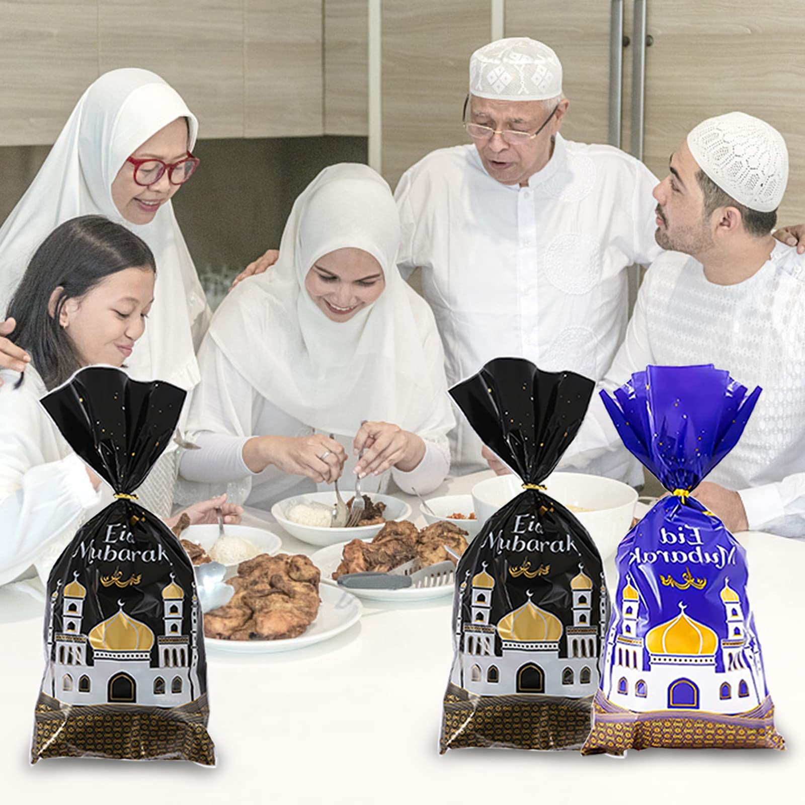 100 Pièces Sacs Cadeaux Eid Mubarak Ramadan Sachets De Friandises De Fête Pour Décoration De