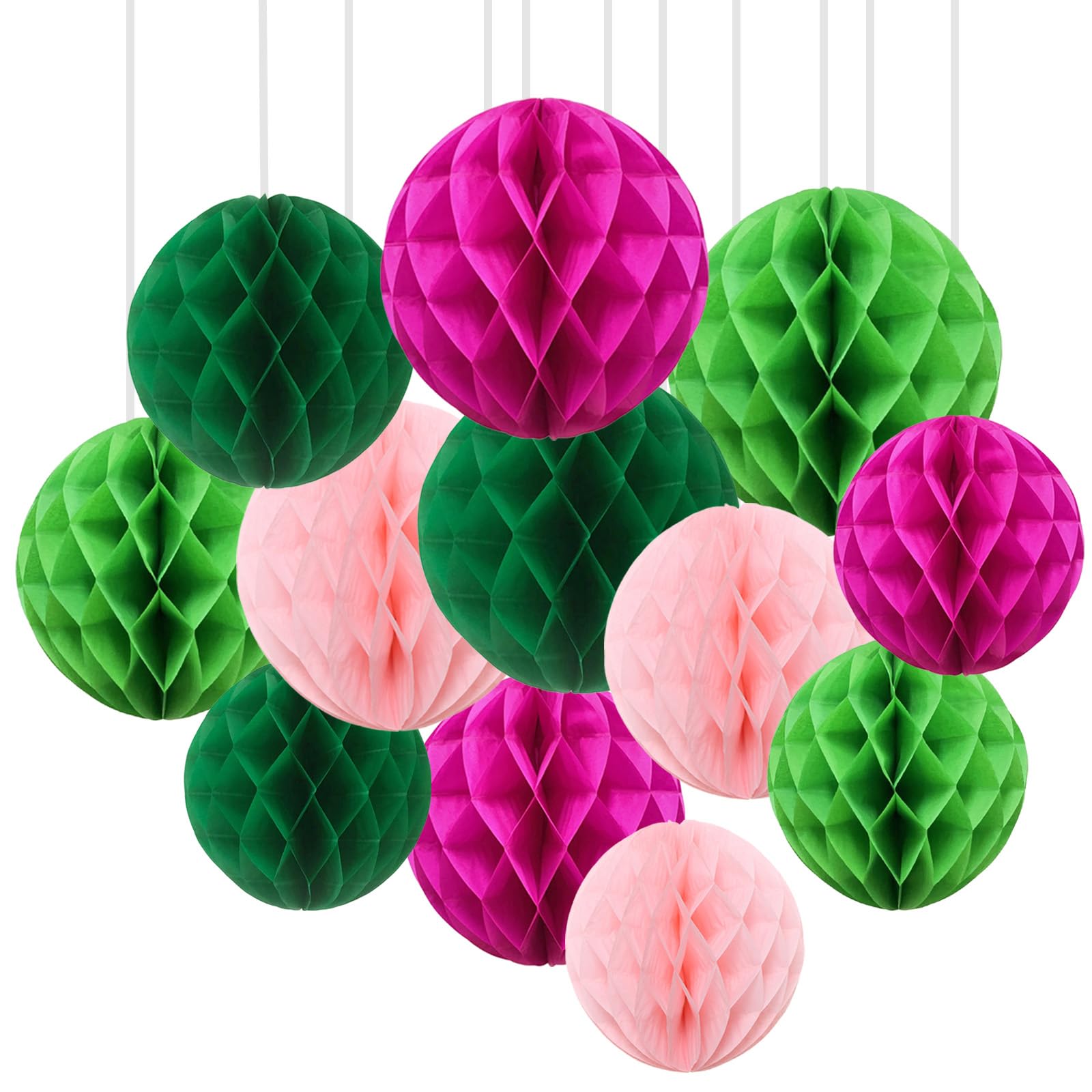 GAKA FAVOR 12Pcs Pink Green Hanging Honeycomb Balls Decorations, Tissue Paper Pom Poms for Cactus Desert hawaiian flamingo Theme Party Decor(6" 8" 10")