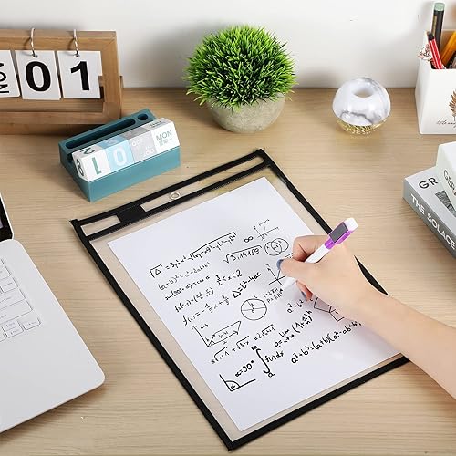 Vista 12 de Nezyo Bolsillos de borrado en seco, soportes de plástico para boletos de trabajo, bolsillos para pedidos, fundas transparentes, carpetas de boletos