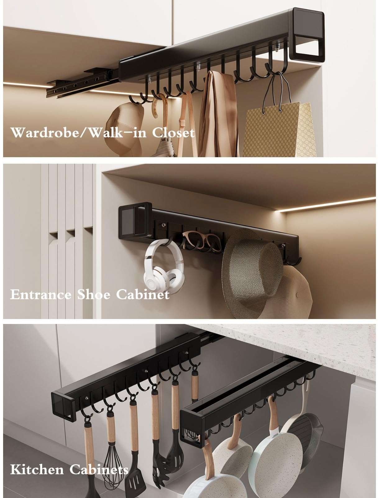 Extractible Organisateur De Casseroles Et Poêles Extractibles Support De Placard En Alliage D'aluminium Avec Crochets avec rail coulissant pour la cuisine les placards C,57CM