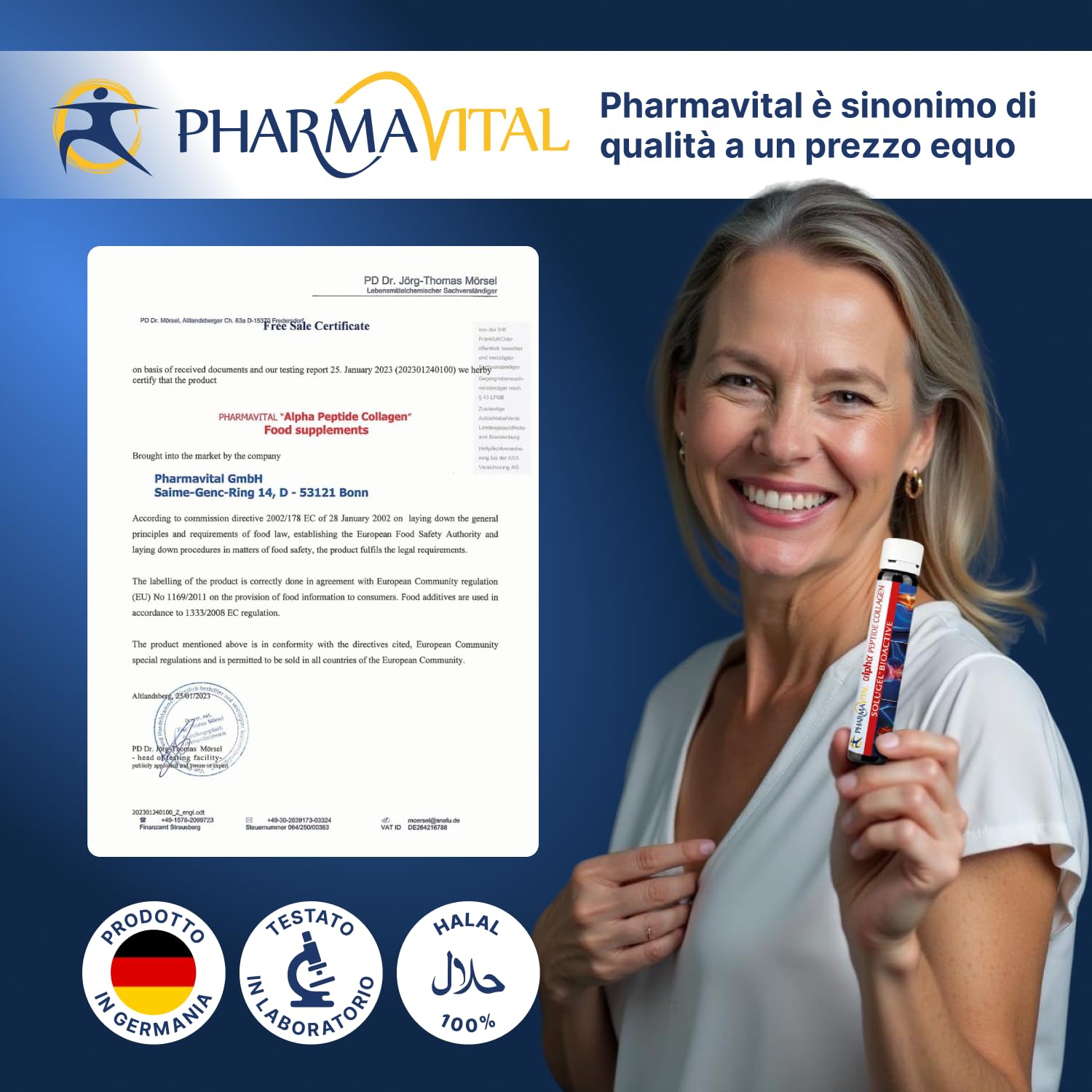 alfa peptide collagene, collagene premium, vitamina C, selenio, estratto di rosa canina 50 flaconi da 10.000 mg di idrolizzato di collagene SOLUGEL con peptidi bioattivi