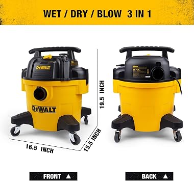 DEWALT DXV06PZ 4 Peak HP Shop Vacuums Wet/Dry, 6 Gallon Poly Wet/Dry Vac, Heavy-Duty Shop Vacuum with Blower Function Yellow+Black