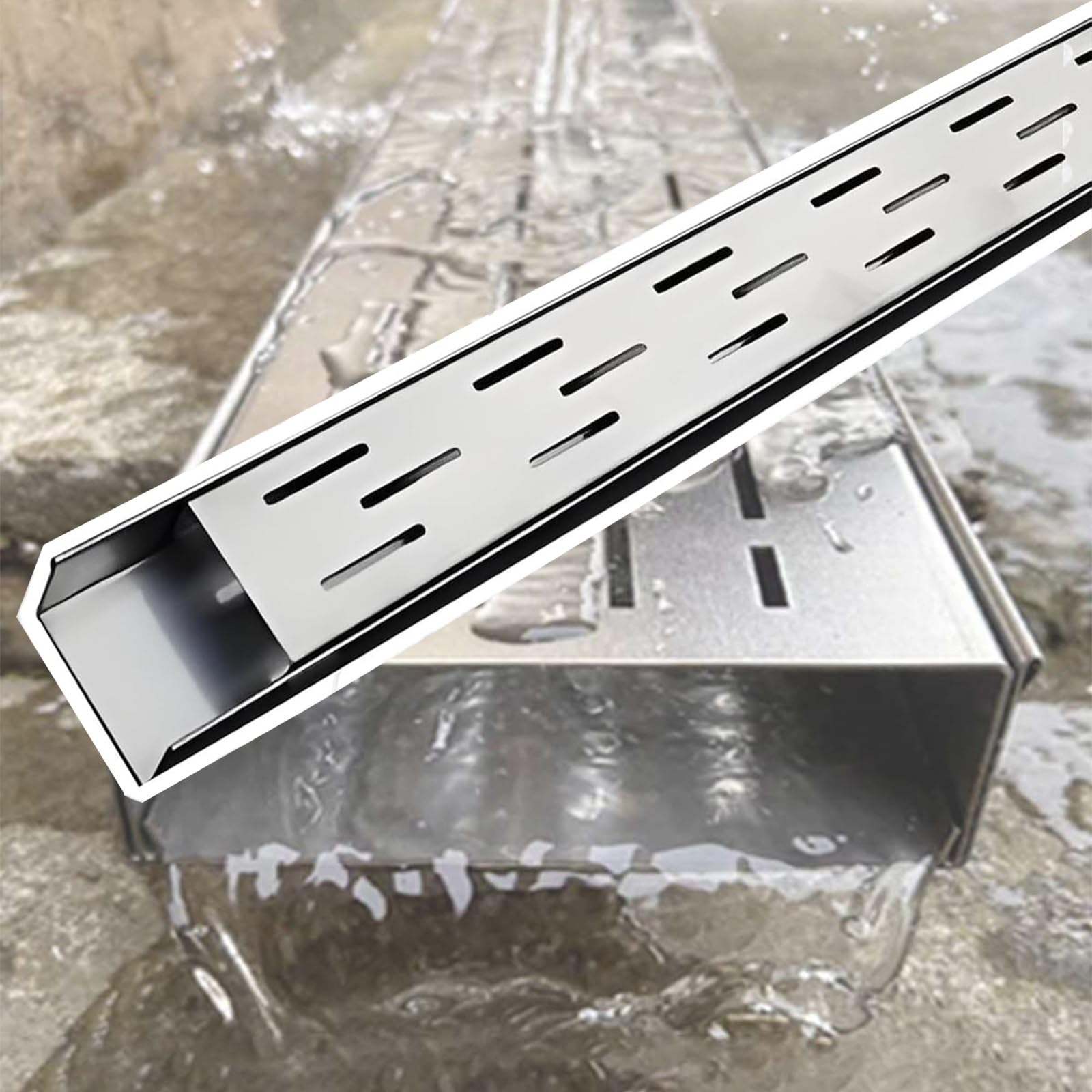 Genérico Desagüe de Canal Delgado de Acero Inoxidable con Rejilla - Kit de Drenaje de Zanja para Interiores y Exteriores, Recortable a Medida para Jardines, Patios, pasillos y garajes (15x5cm/6x2in)