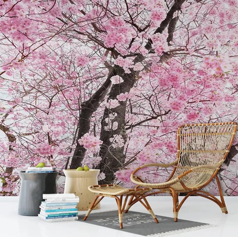 Papier peint panoramique 3D fleurs de cerisier 150x105 cm pour un salon lumineux