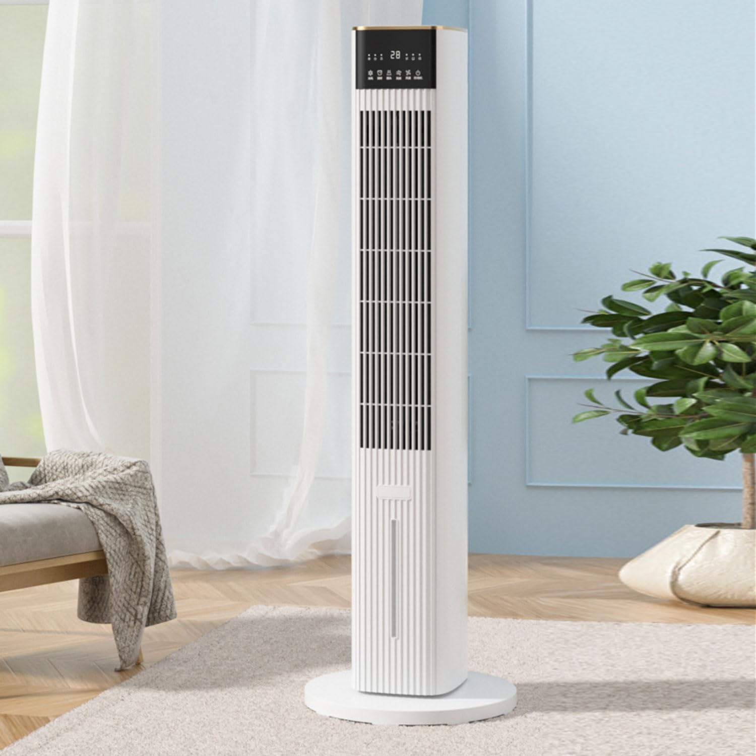 Silent Tower Cooling Fan Bladeless Fan for Bedroom Evaporative Air Cooler Powerful Yet Gentle Cooling Fans Energy Efficient Portable Air Conditioner with 15H Timer 80° Oscillation 3Modes for Home