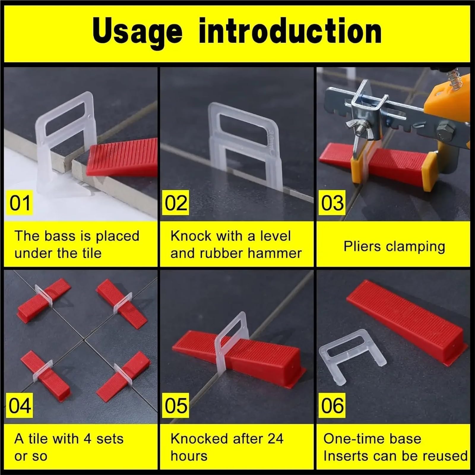 Sistema de nivelación baldosas cerámica, clips, apilador cuñas, kit espaciador for la colocación en paredes y pisos, herramientas construcción Para Paredes De Pisos(Red Kit05,1.0mm)