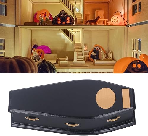 Miniatura 5 de Caja de ataúd de Halloween, mini casa de muñecas, ataúd de abedul en miniatura para decoración de casa de muñecas 1:12