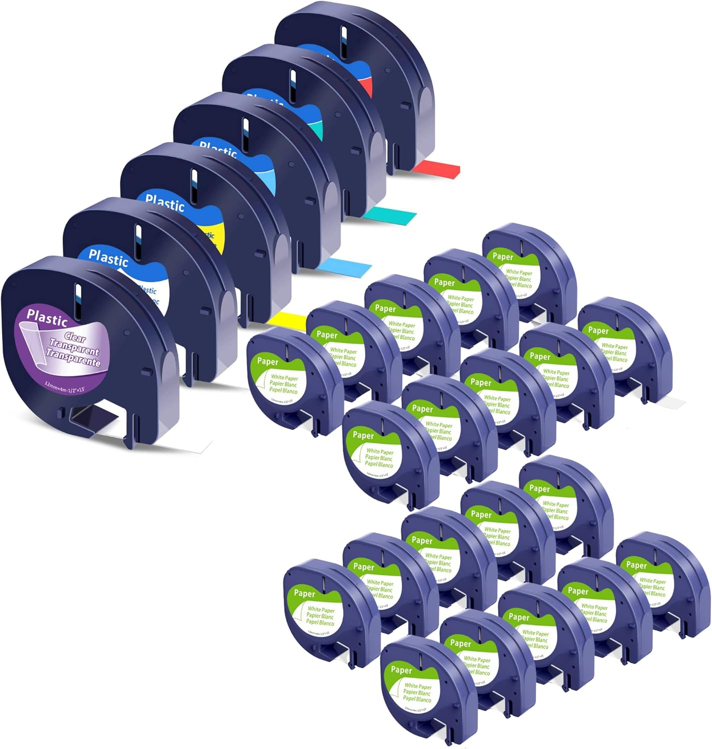 6 Color Plastic + 20 White Paper Compatible Label Tape