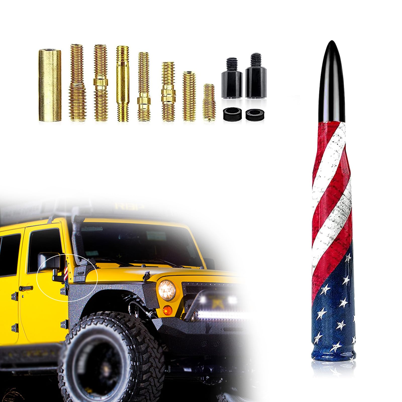 1 PC Car Modified Bullet Antenna, 5.5" American Flag Personalized Decorative Anti-Theft Security Antenna, Stable Signal with Screw Mounting Accessories, Universal for Most Cars (Black)
