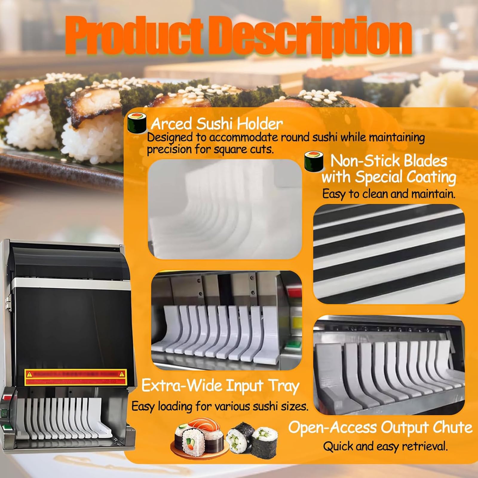 Cortador automático de rollos de sushi, máquina cortadora de sushi multifuncional para rebanadas rápidas y uniformes, corta sin esfuerzo 8/10/12 piezas, ideal para restaurante y snack bar