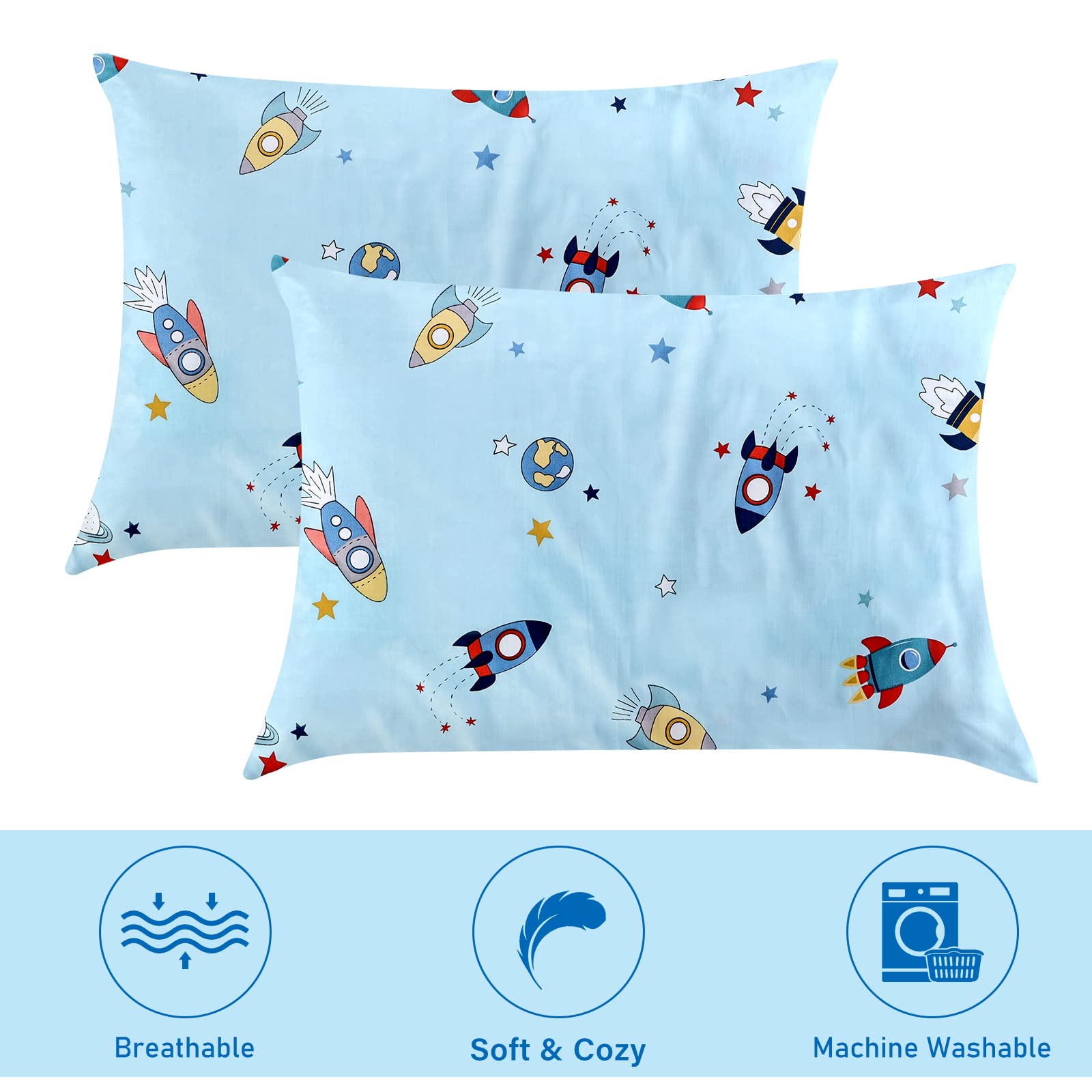 Vegena 2 Piezas Funda de Almohada de 40 x 60 cm, Fundas de Almohada para Niños, Funda de Almohada para Bebé de Algodón Suave y Transpirable, con Cierre de Sobre para Niños y Niñas