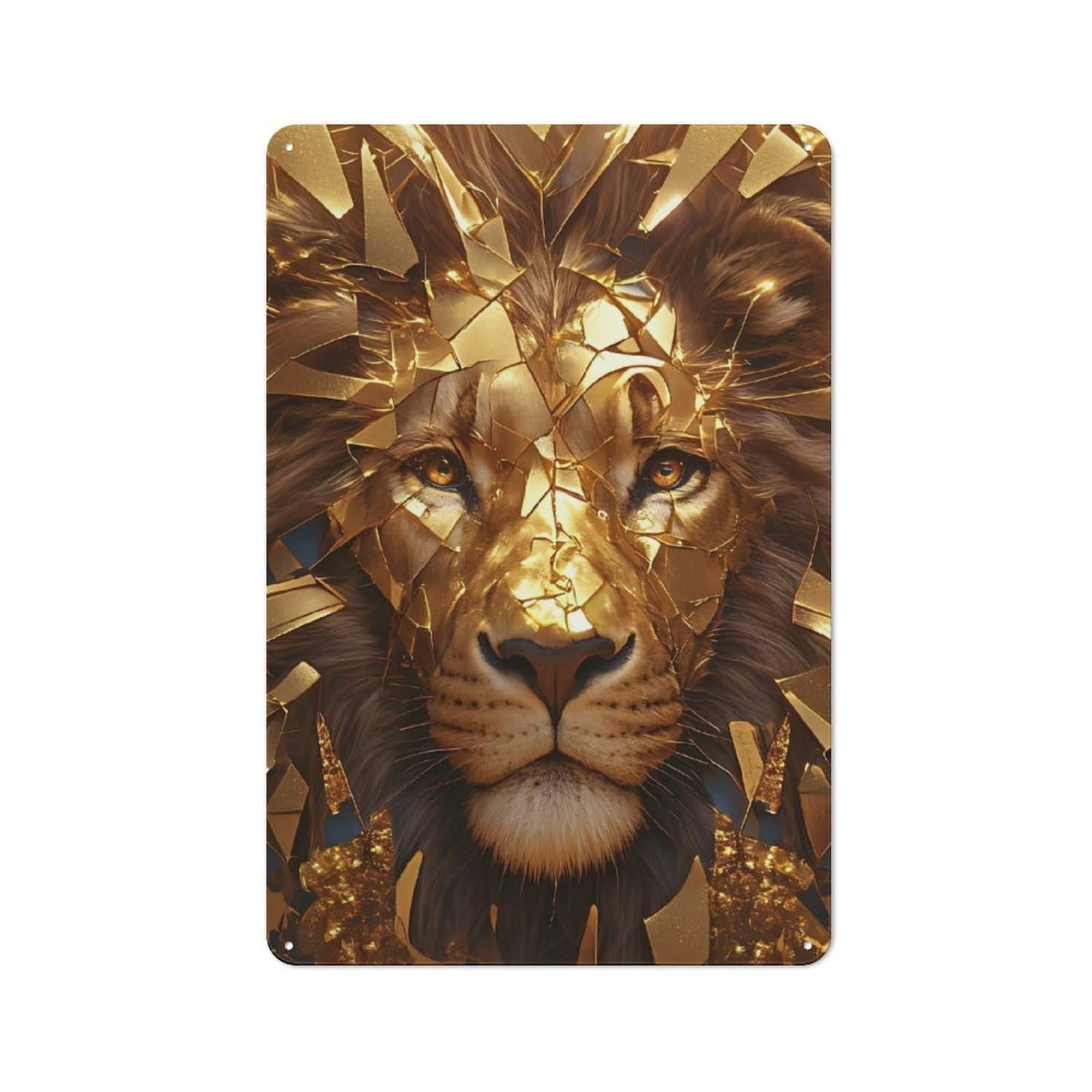 Golden Lion with Shattered Mask Vintage Metal Wall Decor 30x20cm, Vintage Metal Sign for Cafe, Bistro, Bakery Or Restaurant