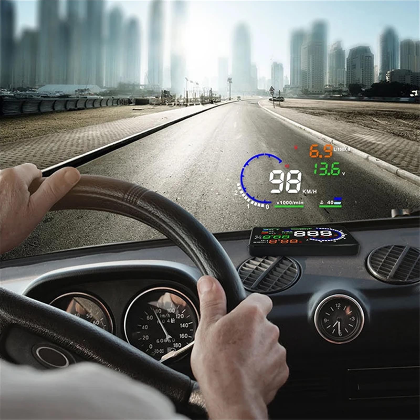 Car Speed HUD Speedometer Oil Consumption Water Temperature Head Up Display Battery Voltage OBD Windshield Projector Truck