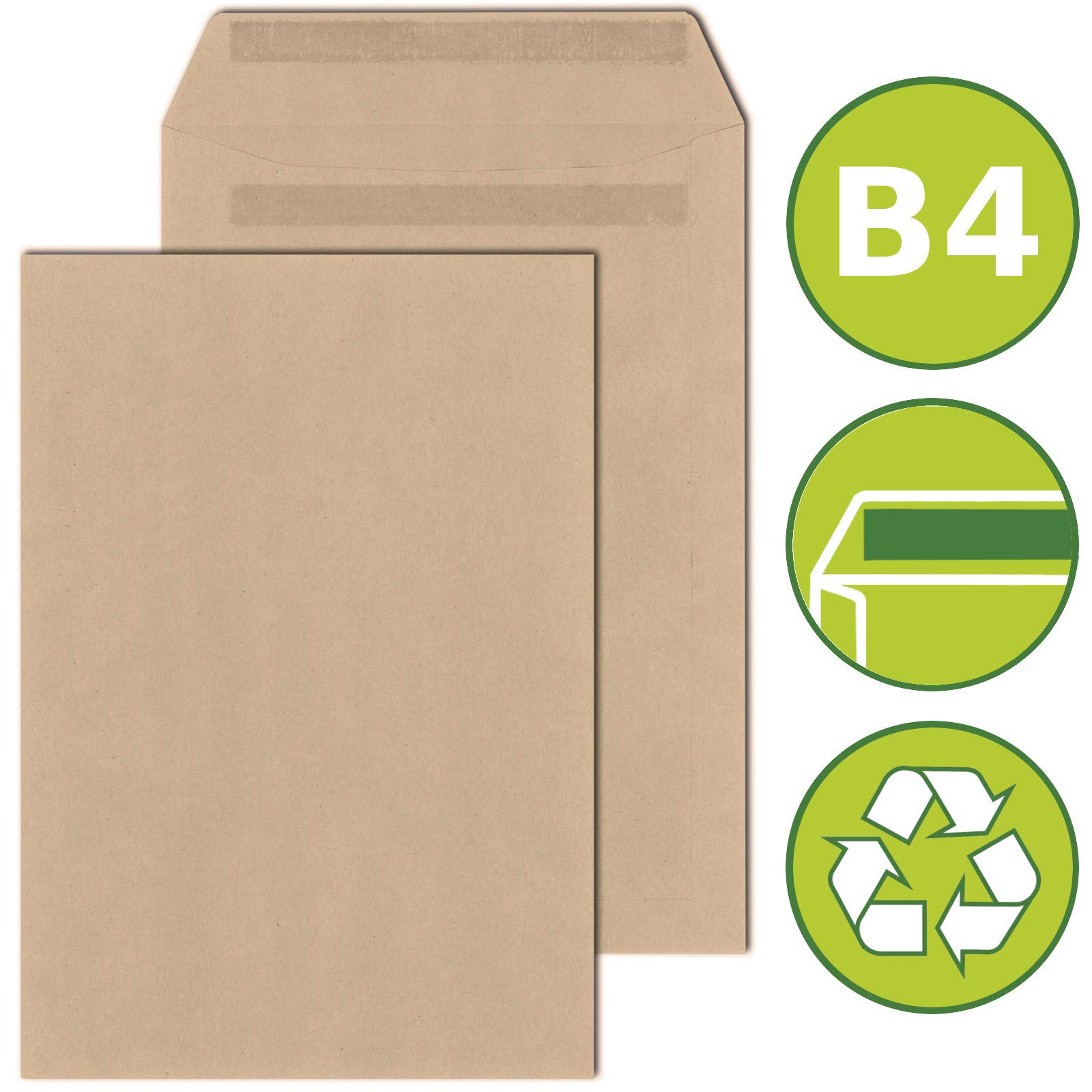KK Verpackungen Versandtaschen DIN B4 | 1000 Stück, 250x353 mm Briefumschläge selbstklebend | 110 g/m² Mischnatron Braun | Kuvert ohne Fenster für Dokumente, Bewerbungsunterlagen