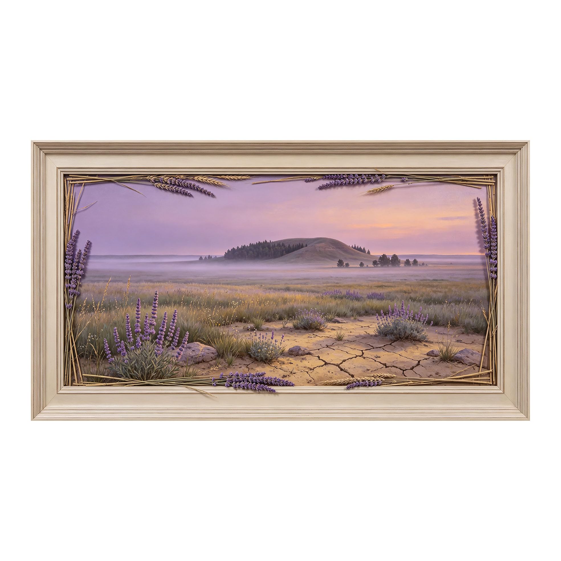 3D Framed Wall Art 50cm×100cm Lavender Fields Meadow Landscape Provence French Countryside Oil Painting Large Size SelfAdhesive Removable Wall Decor Prints Artwork for Living Room Bedroom Office