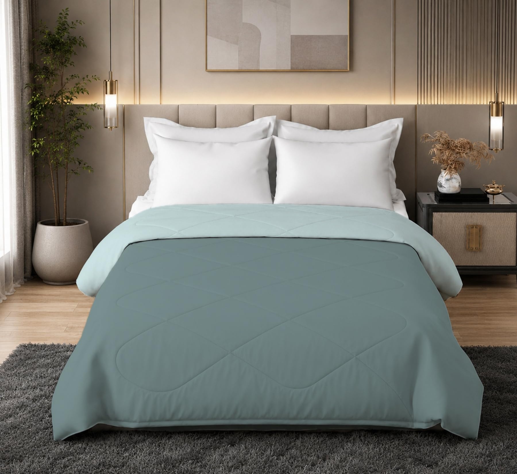 Jasmine Double Comforter 90 GSM Fabric with 120 GSM Filling Reversible Sky/Denim-image-2