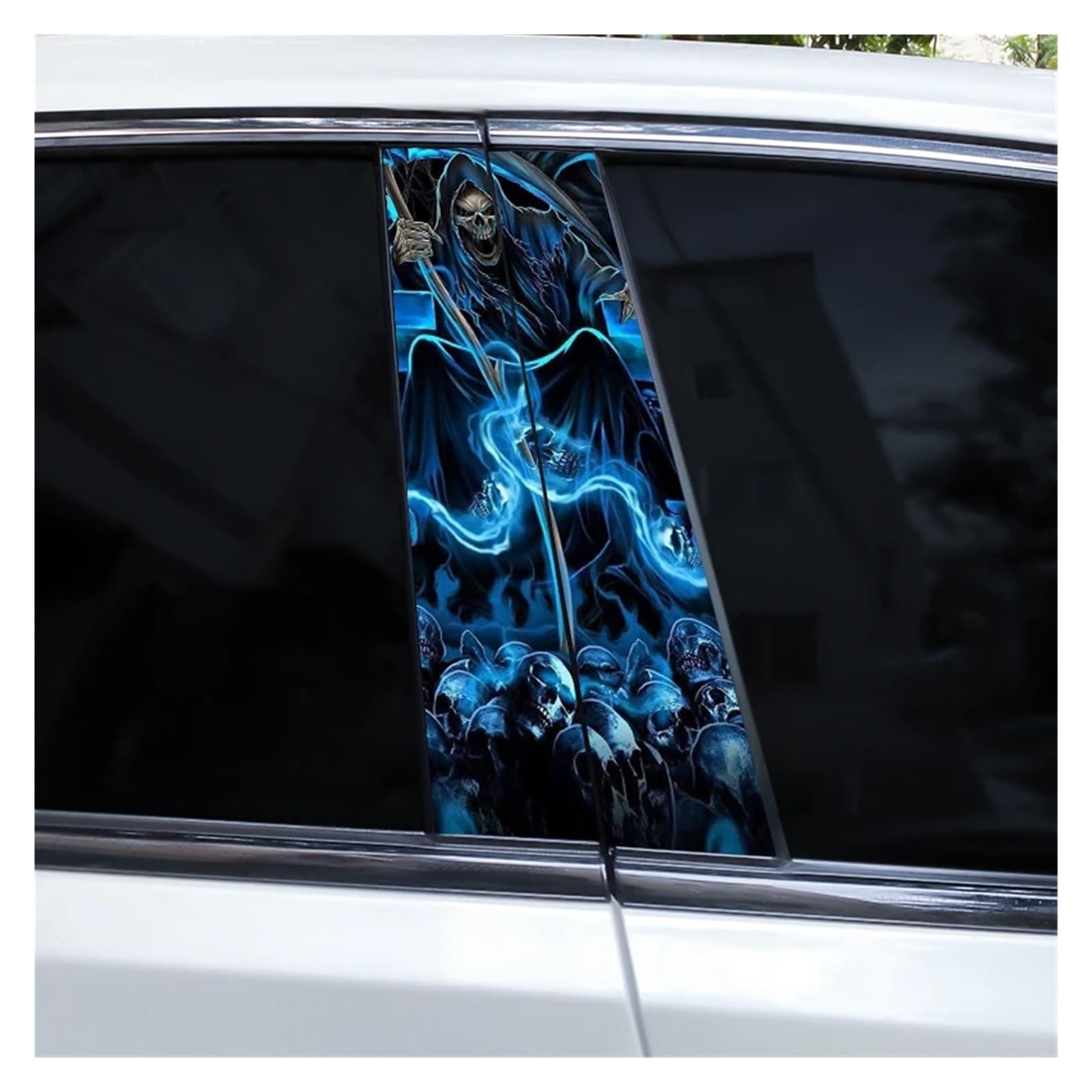 Car Side Decals 2pcs Horror Grim Skull Reaper Car Door B-Pillar Sticker DIY Vinyl Self-Adhesive Center Column Decal(Style H)