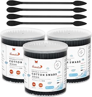 Black Cotton Swabs Precision Pointed - 600 Count Organic Pointy Cotton Bud Double Side Tightly Wrapped Charcoal Cotton Tip Paper Stick Soft Gentle Lint-Free Cruelty-Free Pointy & Round (Black)