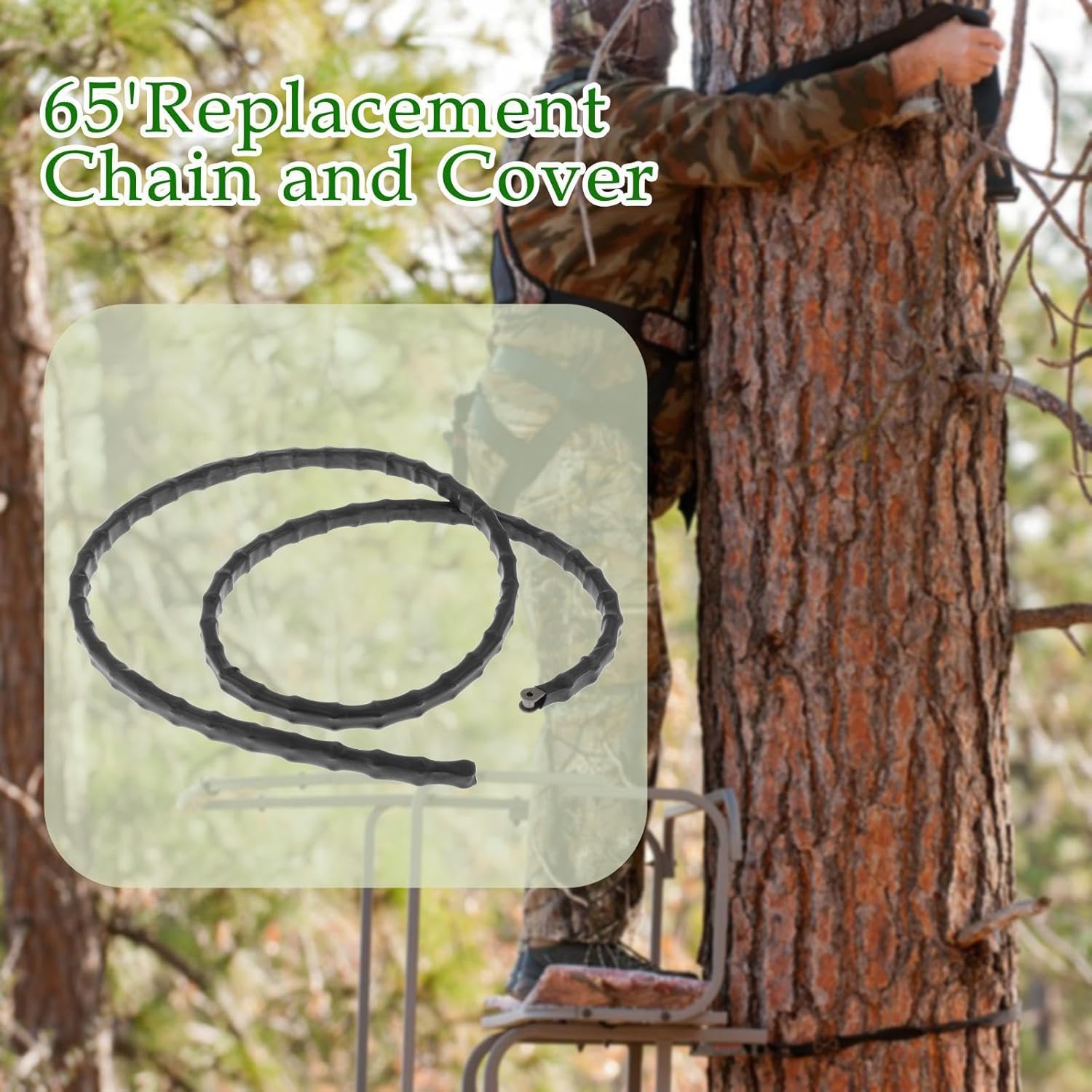 65” Replacement Chain and Cover for API Climbing Stand Climber Hunting Stand, High Strength Metal Climbing Accessories, Sturdy & Easy to Use Climbing Tool, Outdoor Climber Supplies