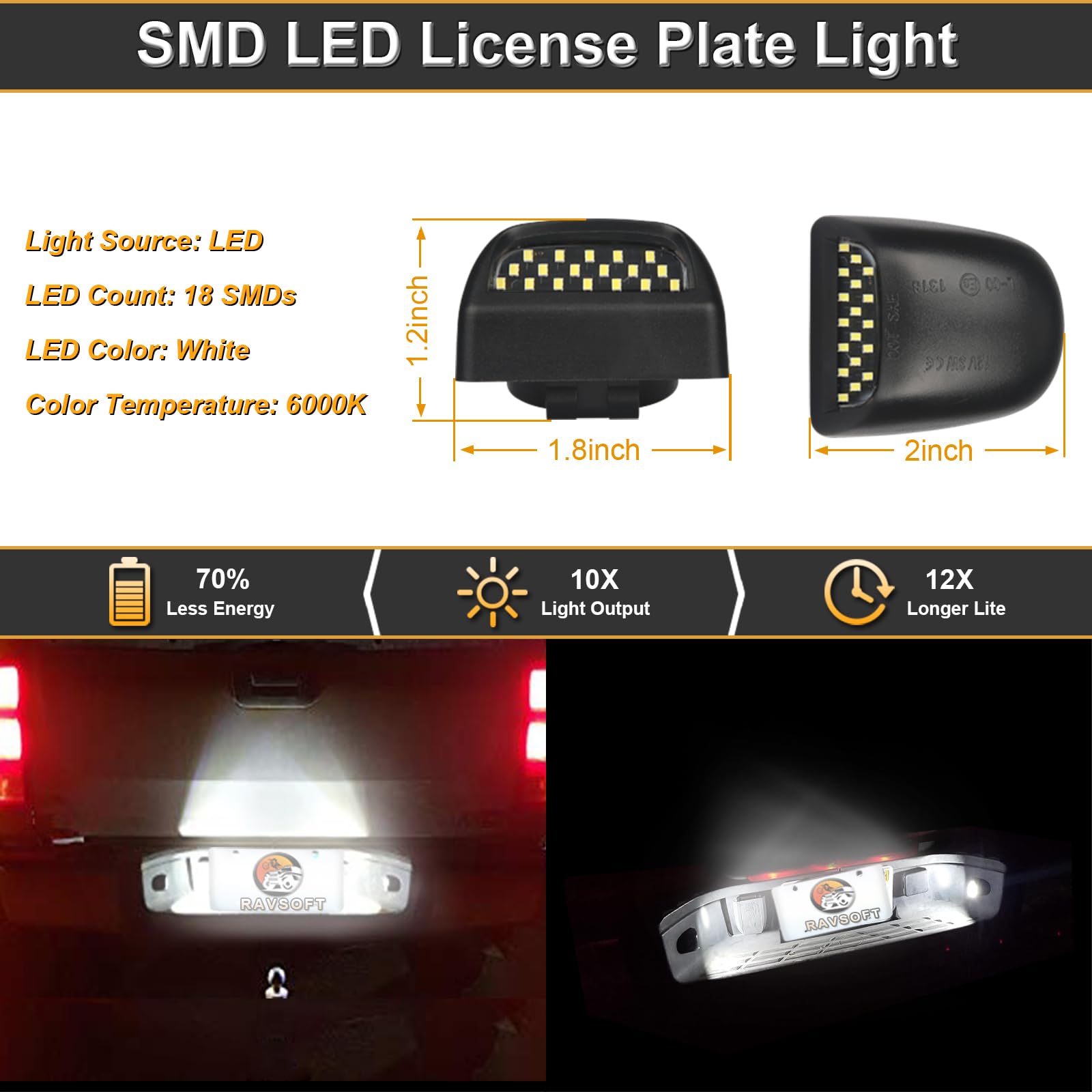 Asgohme LED License Plate Lights With Red OLED Neon Tube - 2-Pack Replacement For GM Trucks & SUVs (Silverado, Tahoe, Escalade, Yukon)