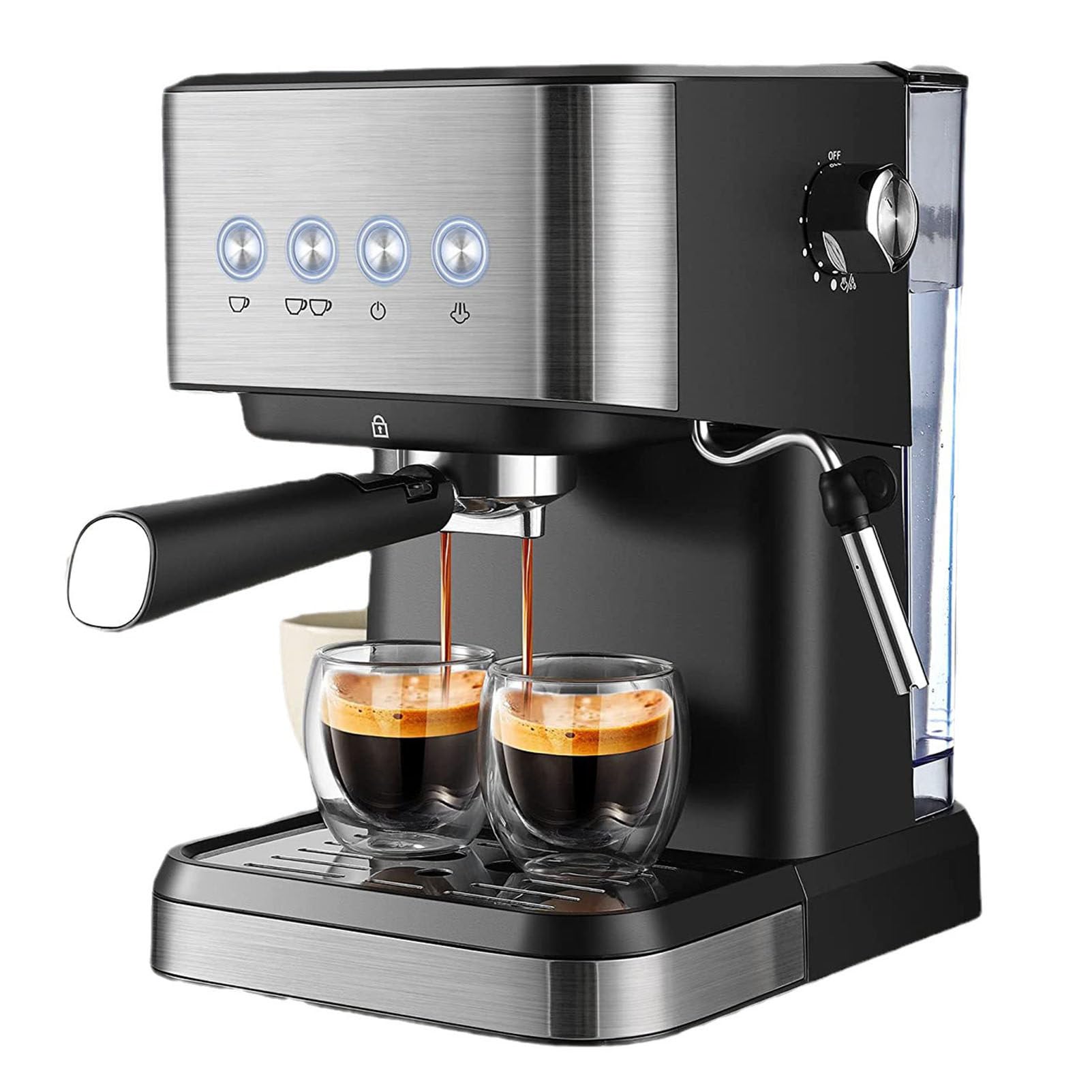 Cafetera, Doble Shot, 1 o 2 Tazas, Cafetera Automática Espresso, Espumador de Leche Clásico, Cafetera Profesional con Pantalla Táctil Intuitiva