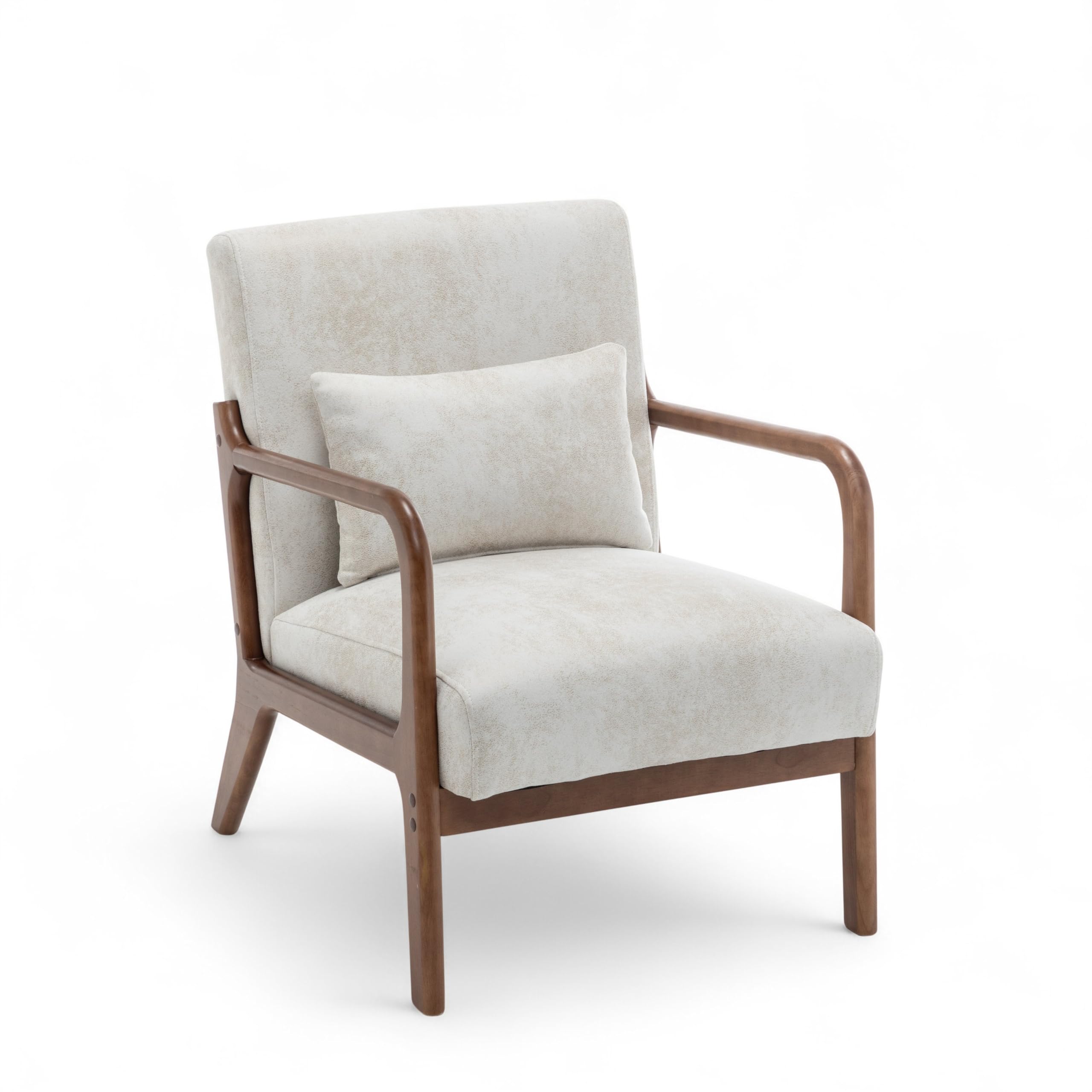 Cosy Faux Leather Cream Accent Chair for Living Room with Lumbar Cushion | Faux Leather Cream Armchair with Wooden Frame for Reading, Relaxing, Nursery | Solid Wood Frame & Durable Fabric - HERTFORD