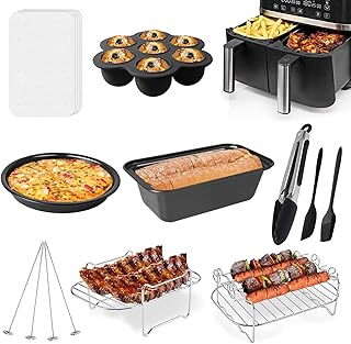 Air Fryer Accessories, Set of 9 Fit for Ninja Foodi Air Fryer AF300UK, AF400UK, Include Cake & Pizza Pan, Air Fryer Rack, Dual Air Fryer Accessories for 3.7Qt - 4.2Qt Dual Zone Air Fryers
