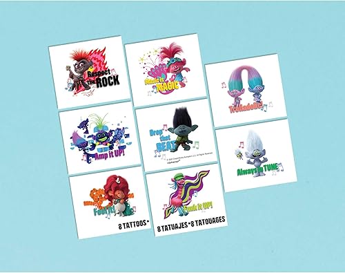 amscan Tatuajes temporales surtidos de Trolls World Tour - 8 uds.