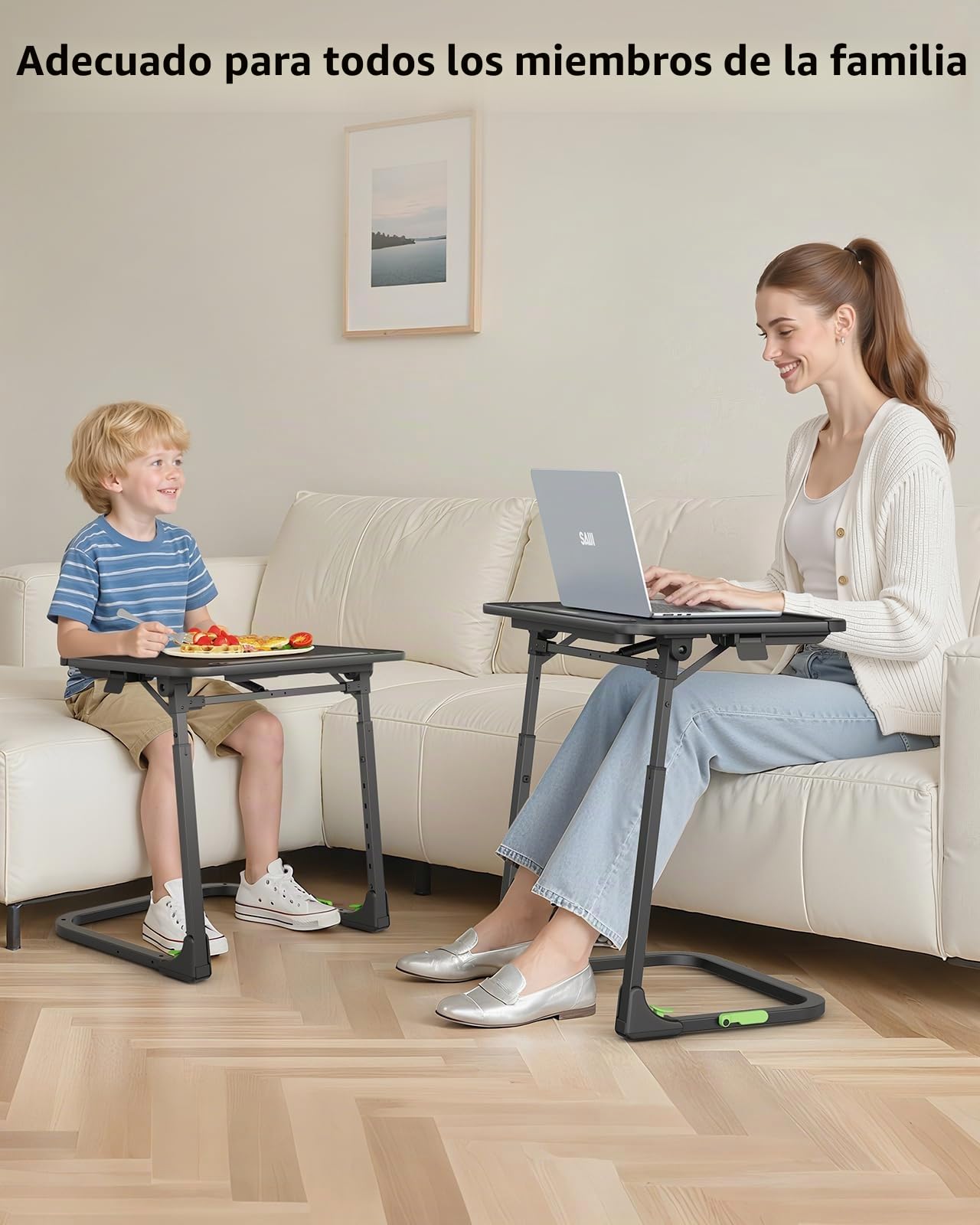 SAIJI Mesa plegable pequeña mejorada, ajustable en altura e inclinación, mesas de TV estables, bandejas de TV multifuncionales para comer, trabajar en el sofá y en la cama, escritorio para ordenador