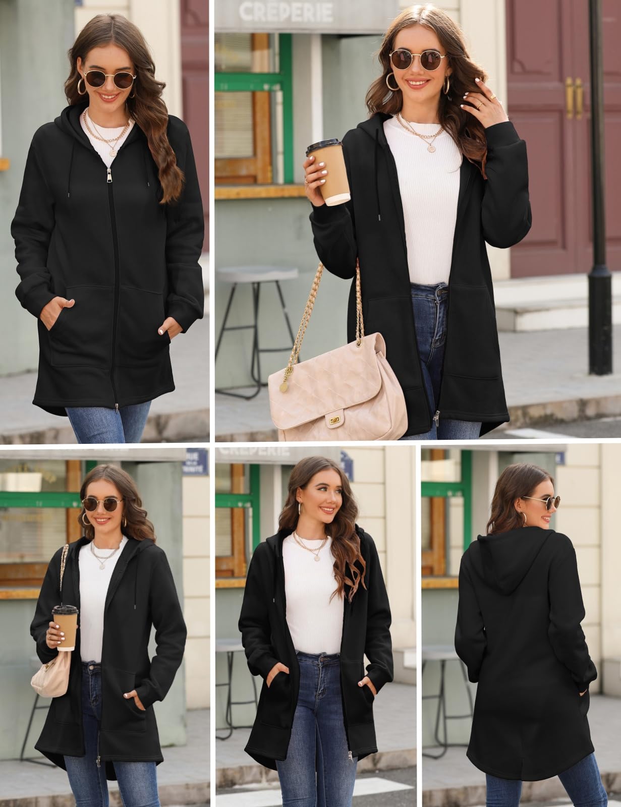 Tuopuda Sweatjacke Damen Lange Übergangsjacke Hoodie Jacke Oversize Reißverschluss Winterjacke Langarm Mantel Winter Warm Kapuzenpullover Sweatshirt mit Kapuze Kapuzenjacke mit Taschen Kapuzenpulli