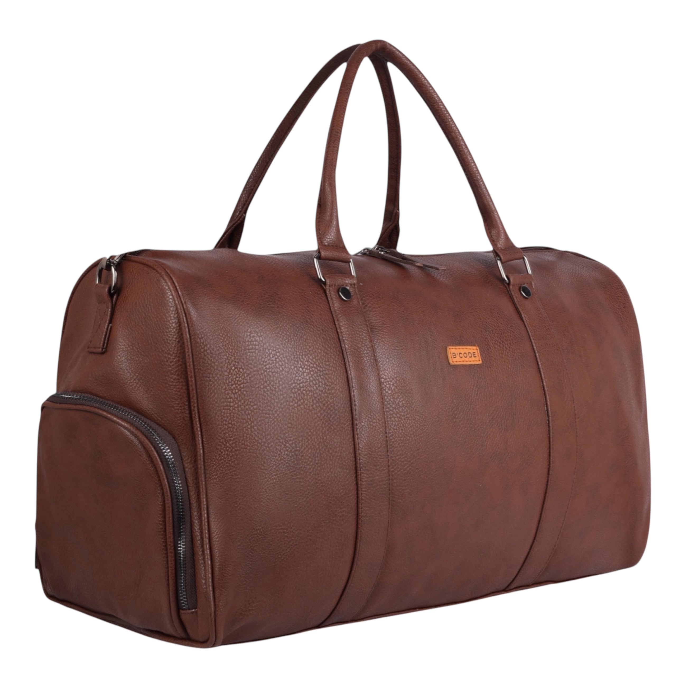 Unisex Travel & Gym Shoe Duffel Bag | Waterproof Vegan Leather | Lightweight, Durable & Spacious Weekender Bag | Brown-image-22